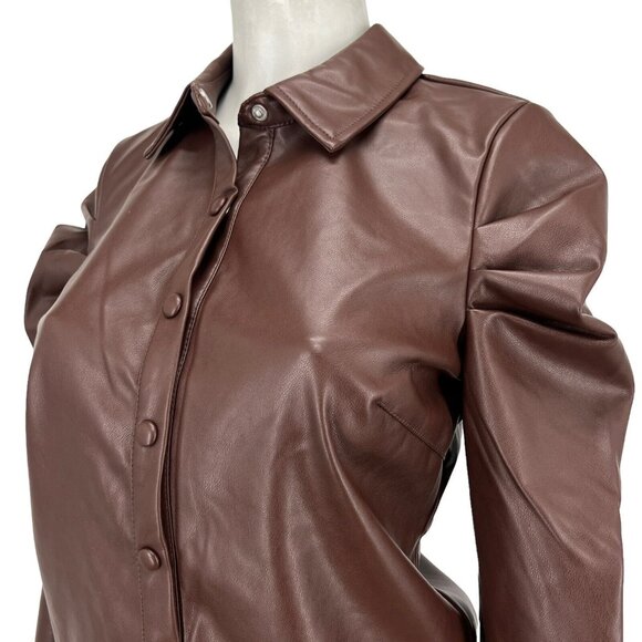 7 For All Mankind Women's Brown Top Size Small Faux Leather Puff Long Sleeve NWT - Picture 3 of 13